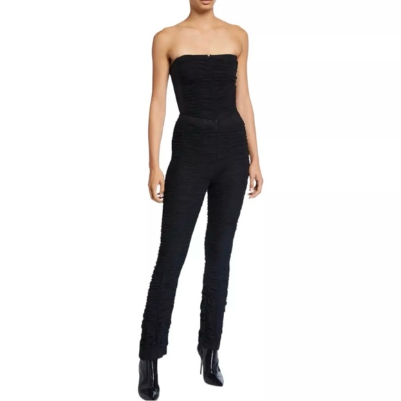 I.AM.GIA Ophelia Black Mesh Ruched Strapless Zip Front Jumpsuit size S J3 - Picture 4 of 8